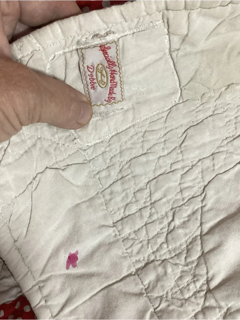 Vintage Handmade Minnie Mouse Themed Baby Quilt Red White Black Polka Dots